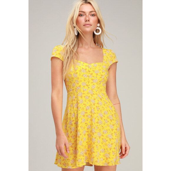 Lulu’s Passion Project Yellow Floral Print Mini Dress - Picture 1 of 6